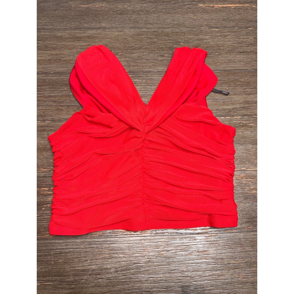 Forever 21 Red Ruched V-Neck Twisted Front Sleeveless Crop Top Medium